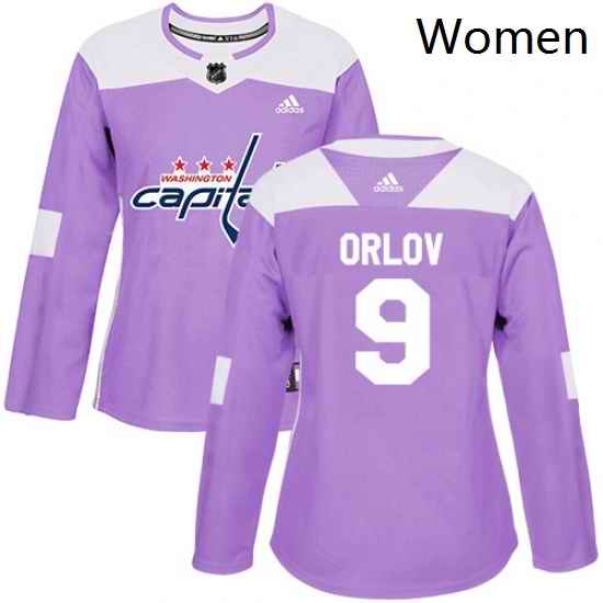 Womens Adidas Washington Capitals 9 Dmitry Orlov Authentic Purple Fights Cancer Practice NHL Jersey